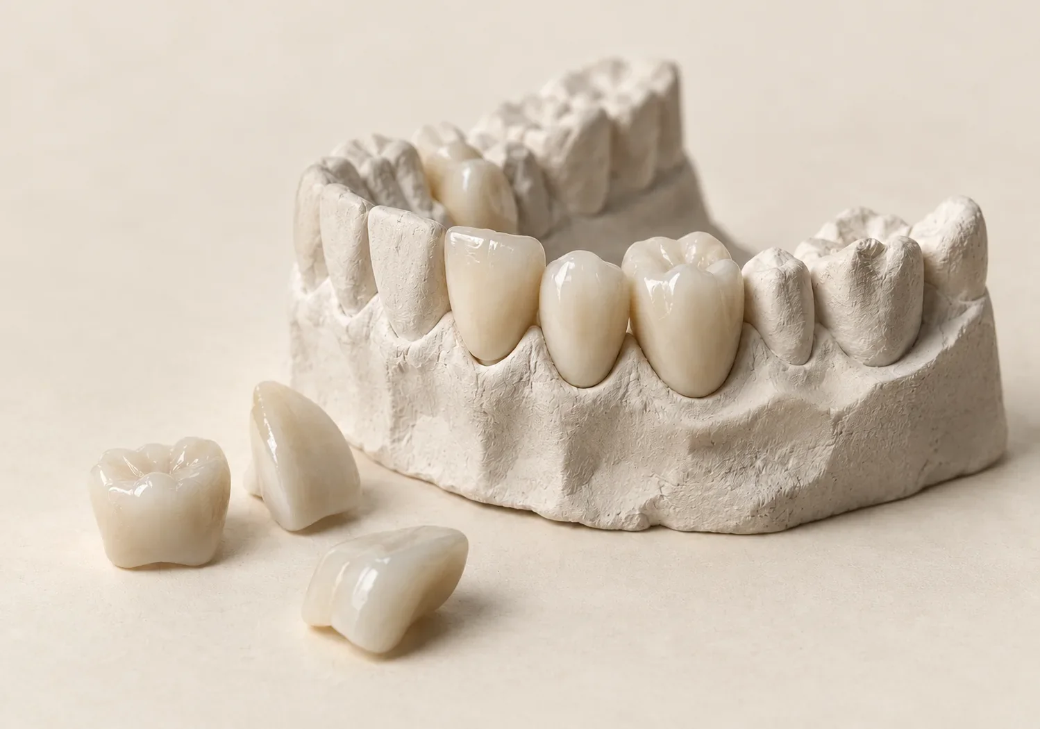 Porselen dişler ve dental çalışma modeli